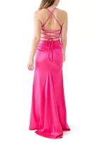 Women's Sleeveless Cowl Neck Solid Satin Gown