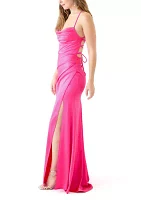 Women's Sleeveless Cowl Neck Solid Satin Gown