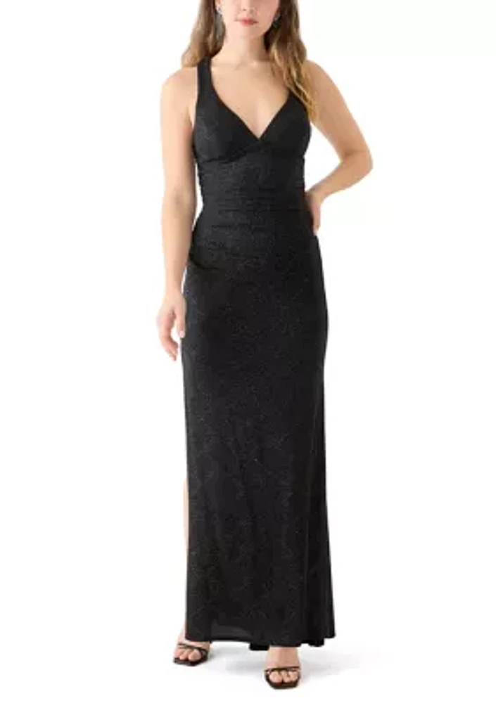 Sleeveless V-Neck Glitter Slim Gown