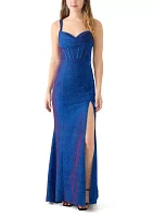 Women's Sleeveless Cowl Neck Glitter Corset Gown