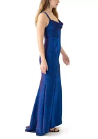 Women's Sleeveless Cowl Neck Glitter Corset Gown