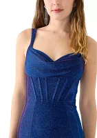 Women's Sleeveless Cowl Neck Glitter Corset Gown