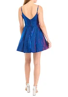 Women's V-Neck Glitter Shine Fit and Flare Dress