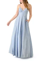 Women's Sleeveless V-Neck Solid Glitter Ballgown