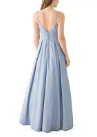 Women's Sleeveless V-Neck Solid Glitter Ballgown