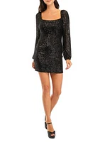 Women's Long Sleeve Solid Sequin Shift Dress