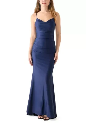 Women's Sleeveless Square Neck Solid Satin Slim Gown