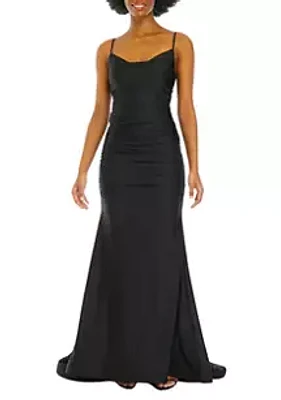 B. Darlin Women's All Over Ruched Shiny Power Slim Gown