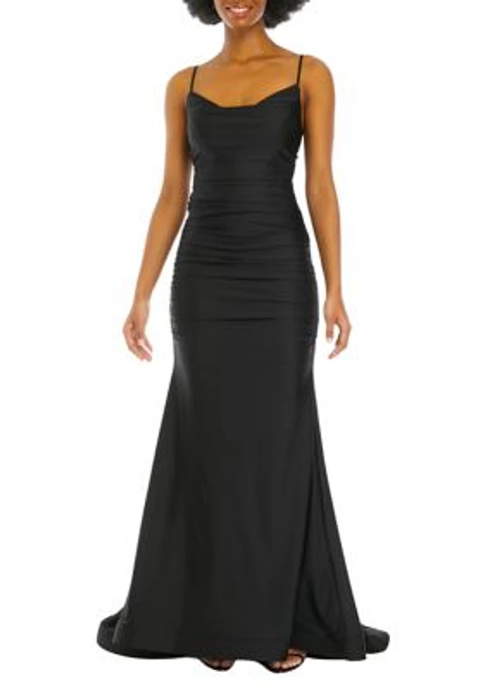 Women's All Over Ruched Shiny Power Slim Gown