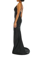 Women's All Over Ruched Shiny Power Slim Gown