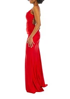 Women's Cowl Neck Sleeveless Ruched Satin Gown