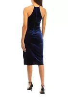 Women's Sleeveless Halter Solid Velvet Sheath Dress