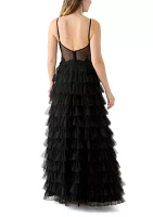 Women's Sleeveless Scoop Neck Ruffle Gown