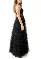 Women's Sleeveless Scoop Neck Ruffle Gown