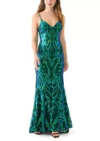 Women's Sleeveless V-Neck Sequin Mesh Gown