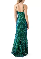 Women's Sleeveless V-Neck Sequin Mesh Gown