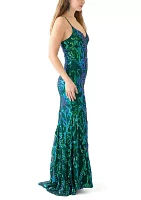 Women's Sleeveless V-Neck Sequin Mesh Gown