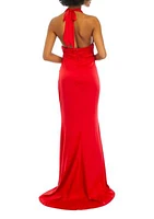 Women's V-Neck Halter Satin Slim Gown