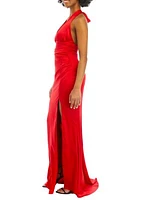 Women's V-Neck Halter Satin Slim Gown