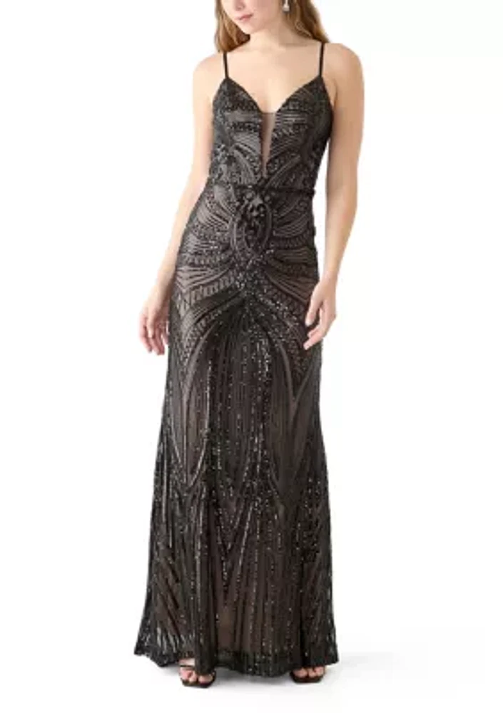 Women's Sleeveless V-Neck Solid Sequin Gown