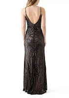 Women's Sleeveless V-Neck Solid Sequin Gown