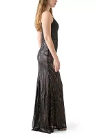 Women's Sleeveless V-Neck Solid Sequin Gown