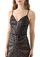 Women's Sleeveless V-Neck Solid Sequin Gown