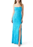 Women's Sleeveless Scoop Neck Sequin Slim Gown