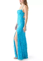 Women's Sleeveless Scoop Neck Sequin Slim Gown