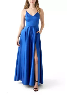 Women's Sleeveless Solid Satin Ballgown