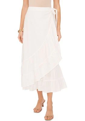 Women's Ruffle Eyelet Wrap Midi Skirt