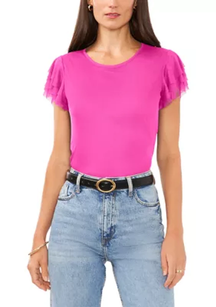 Women's Ruffle Solid Knit Top