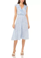 Women's Ruffle Surplice Grid Printed Dress