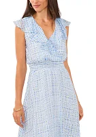 Women's Ruffle Surplice Grid Printed Dress