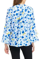 Women's 3/4 Ruffle Sleeve Floral V-Neck Blouse