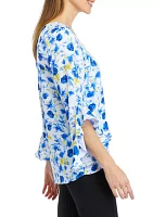 Women's 3/4 Ruffle Sleeve Floral V-Neck Blouse