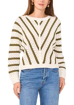 Women's Long Sleeve Open Front Chevron Sweater