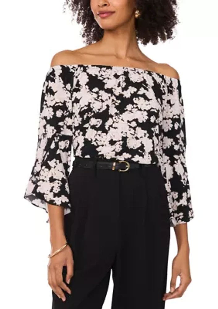 Women's Flutter Sleeve Off the Shoulder Floral Top