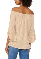 Women's Flutter Sleeve Off the Shoulder Dot Top