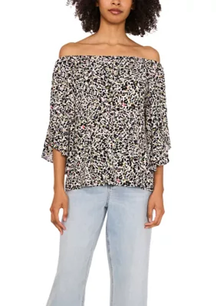 Women's Flutter Sleeve Off the Shoulder Animal Print Top