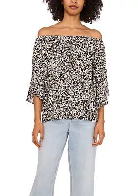 Women's Flutter Sleeve Off the Shoulder Animal Print Top