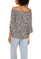 Women's Flutter Sleeve Off the Shoulder Animal Print Top