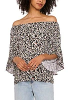 Women's Flutter Sleeve Off the Shoulder Animal Print Top