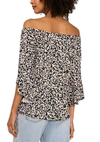 Women's Flutter Sleeve Off the Shoulder Animal Print Top