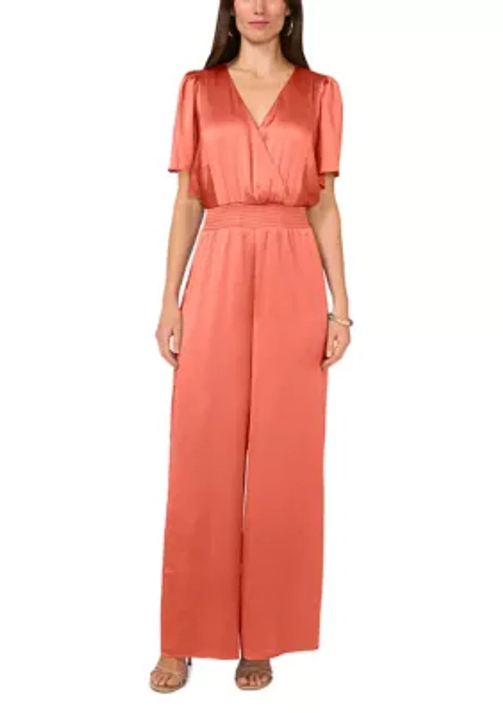 Women's Flutter Sleeve V-Neck Smock Waist Jumpsuit