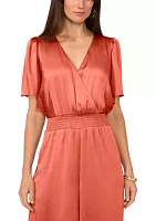 Women's Flutter Sleeve V-Neck Smock Waist Jumpsuit