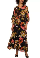 Women's Blouson Sleeve Floral Midi Dress