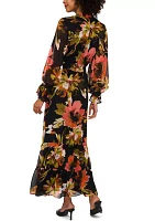 Women's Blouson Sleeve Floral Midi Dress