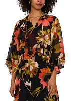 Women's Blouson Sleeve Floral Midi Dress