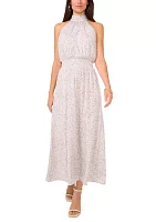 Women's Halter Tie Back Multi Dot Midi Dress